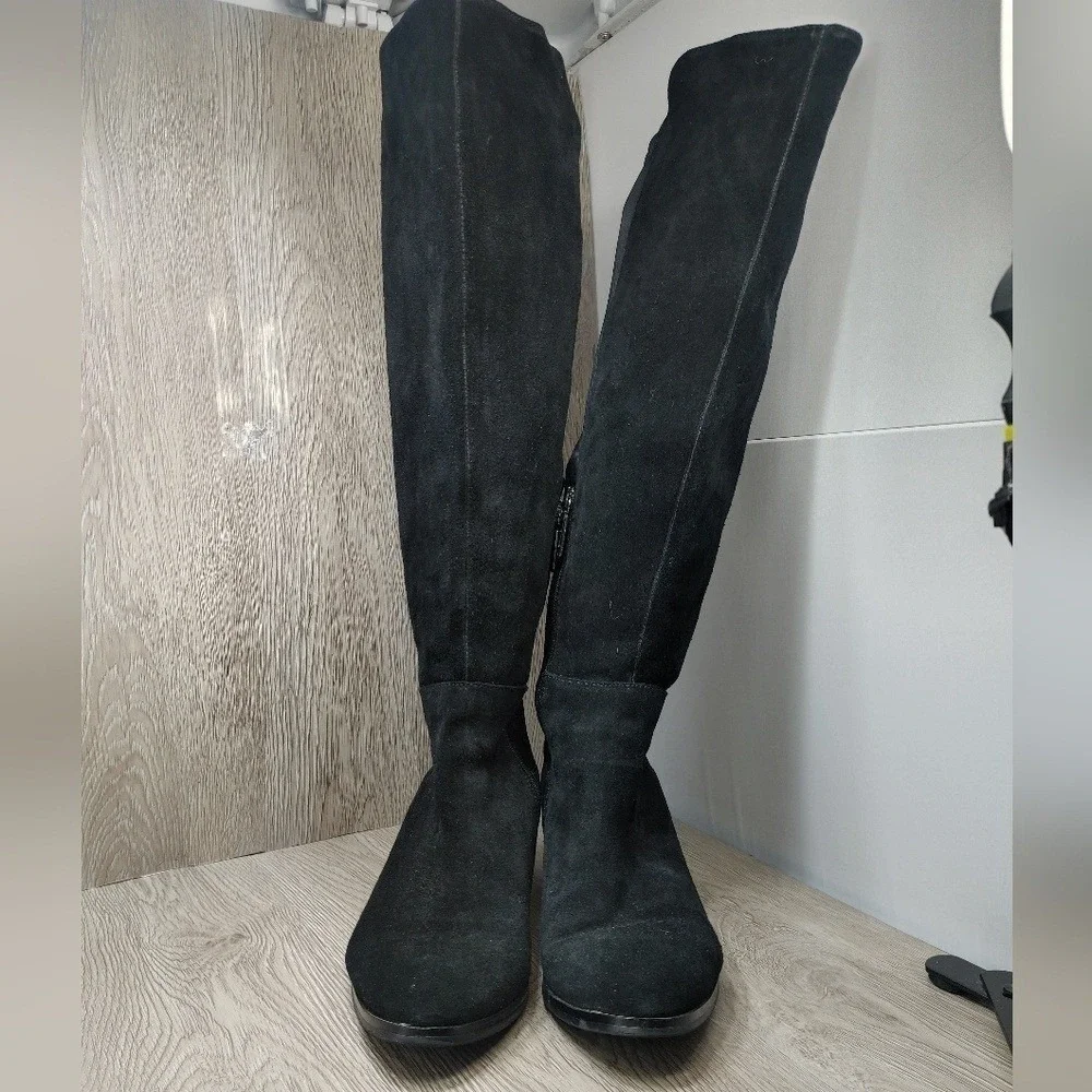 Blondo Gallo Riding Knee Boot Black Suede‎ Waterproof Block Heel 8.5 B6225